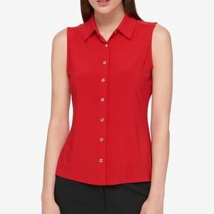 Tommy Hilfiger Vibrant Red Sleeveless Button-Up Blouse Women’s Large